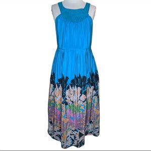 Anthropologie Moulinette Soeurs silk floral blue dress